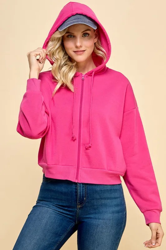 BASIC FLEECE ZIP UP HOODIE W/ SIDE POCKET sold by Heart & Hips