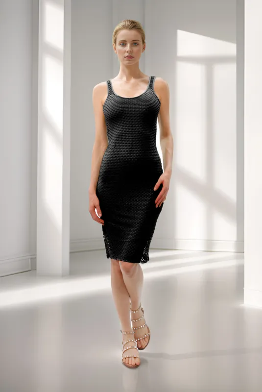 FULL LINED FISHNET MESH TANK DRESS WITH EMI SHEER HEM sold by Heart & Hips