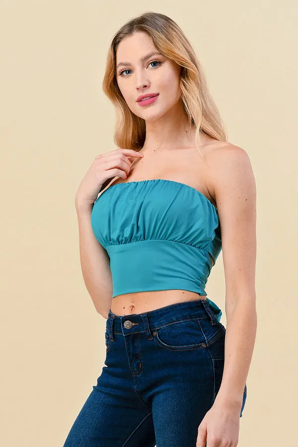 RUCHED BACK TIE DOUBLED LAYERED TUBE TOP sold by Heart & Hips product image thumbnail 3