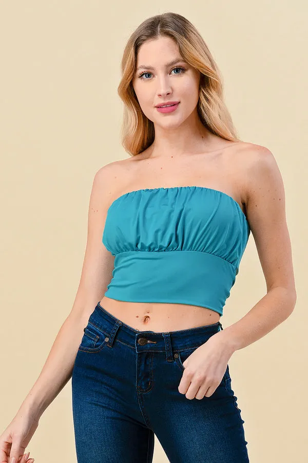 RUCHED BACK TIE DOUBLED LAYERED TUBE TOP sold by Heart & Hips