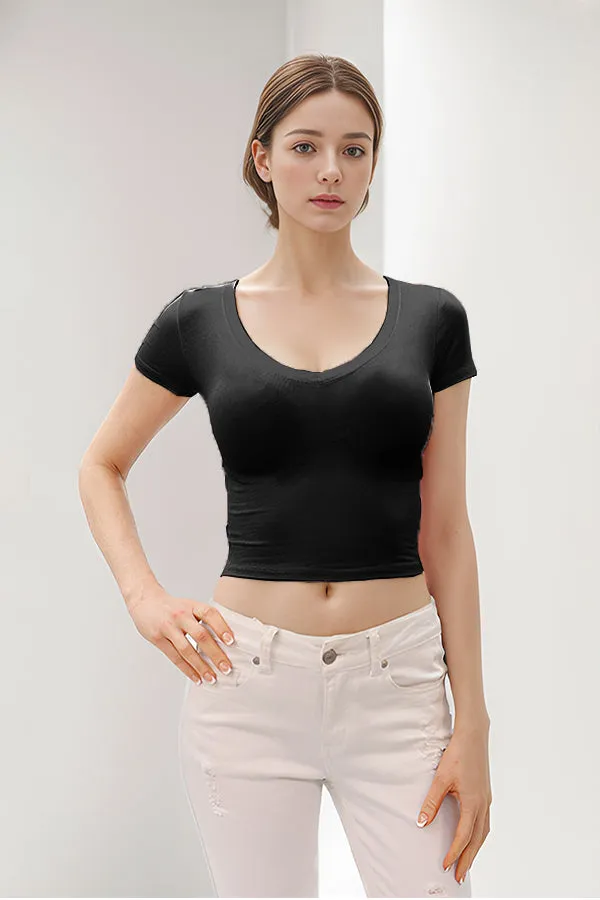 SHORT SLEEVE V-NECK CROP TOP sold by Heart & Hips product image thumbnail 5