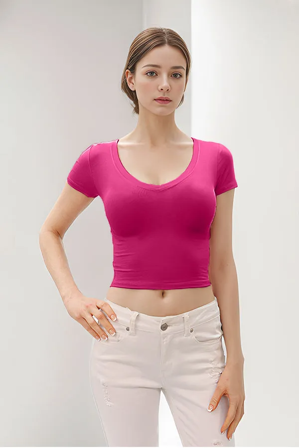 SHORT SLEEVE V-NECK CROP TOP sold by Heart & Hips product image thumbnail 3