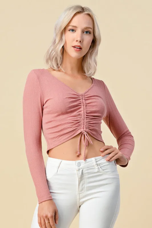 FRONT RUCHING SWEATER CROP TOP sold by Heart & Hips
