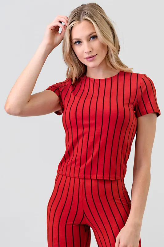 BRUSHED DTY SHORT SLEEVE STRIPE TOP sold by Heart & Hips