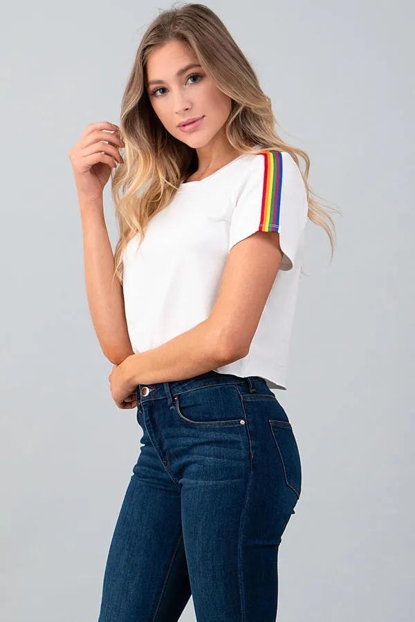 RAINBOW SHOULDER TAPE CROP SHORT SLEEVE TEE sold by Heart & Hips