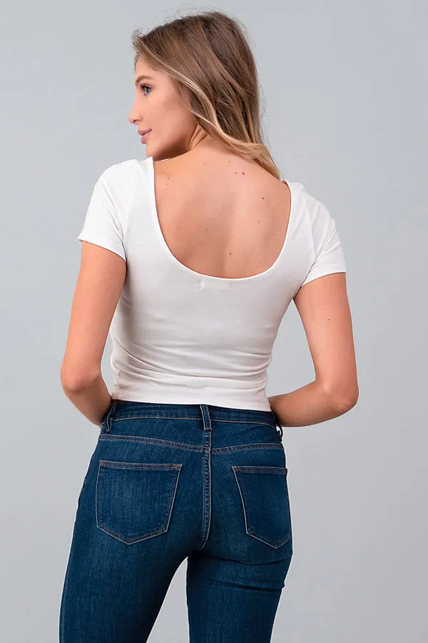DOUBLE SCOOP NECK SHORT SLEEVE CROP TOP sold by Heart & Hips product image thumbnail 3