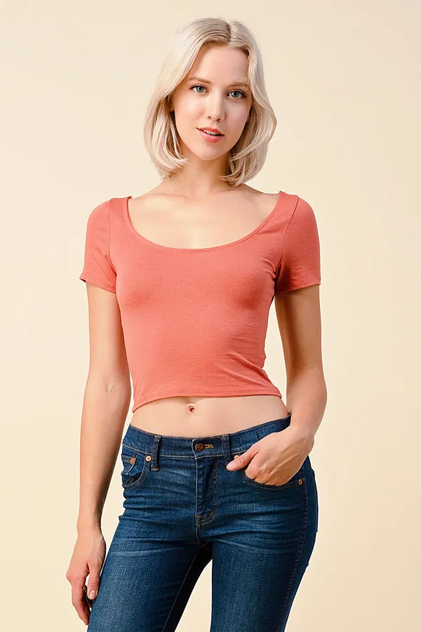 DOUBLE SCOOP NECK SHORT SLEEVE CROP TOP sold by Heart & Hips product image thumbnail 4