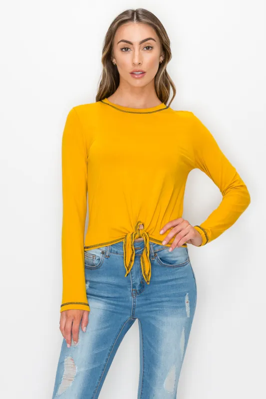 FRONT TIE  STITCH DETAL LONG SLEEVE TOP sold by Heart & Hips