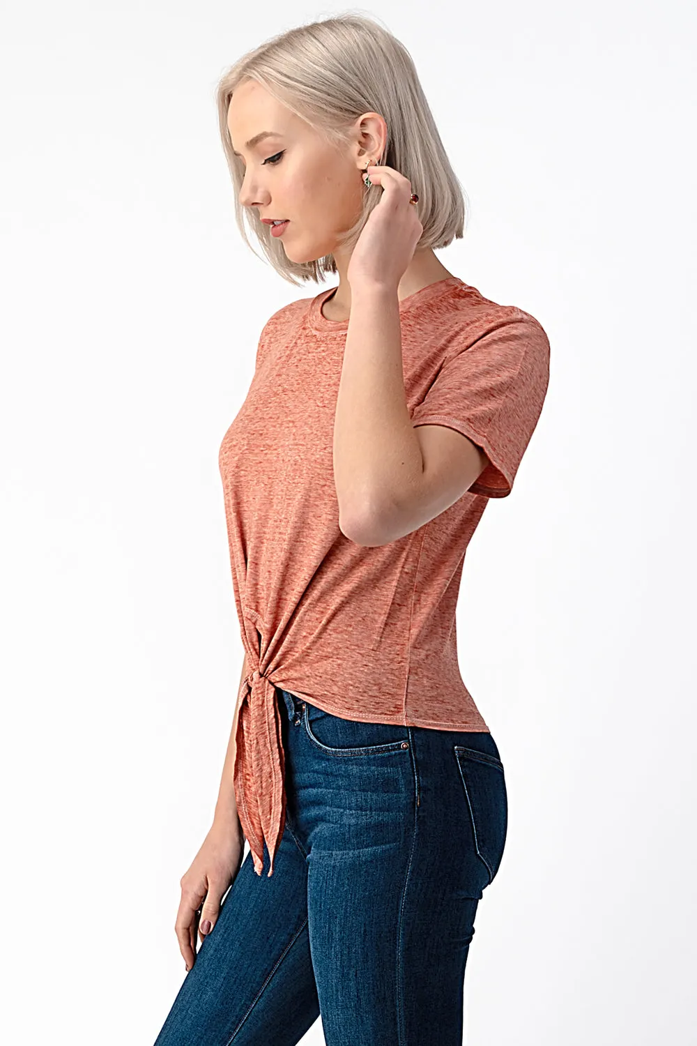 FRONT TIE DROP SHOULDER GARMENT BURNOUT TEE sold by Heart & Hips product image thumbnail 5