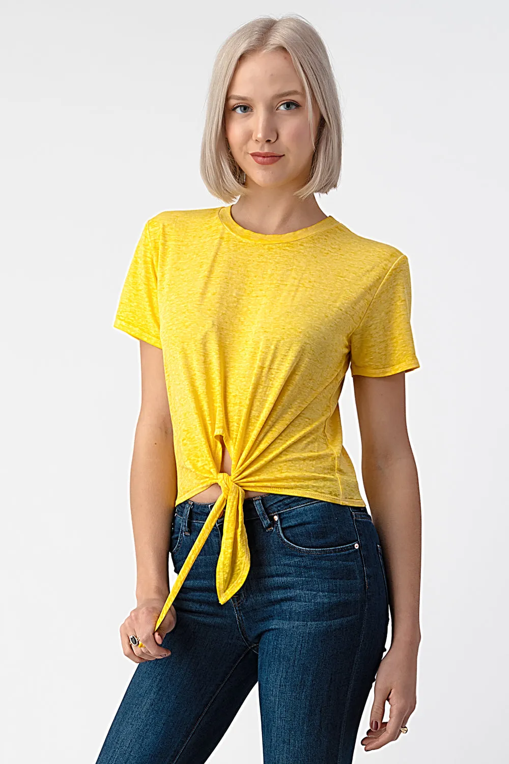 FRONT TIE DROP SHOULDER GARMENT BURNOUT TEE sold by Heart & Hips product image thumbnail 2