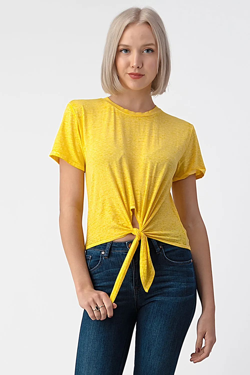 FRONT TIE DROP SHOULDER GARMENT BURNOUT TEE sold by Heart & Hips