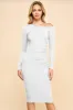 ASYMMETRY OFF SHOULDER SIDE RUCHED MIDI DRESS sold by Heart & Hips