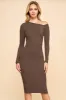ASYMMETRY OFF SHOULDER SIDE RUCHED MIDI DRESS sold by Heart & Hips