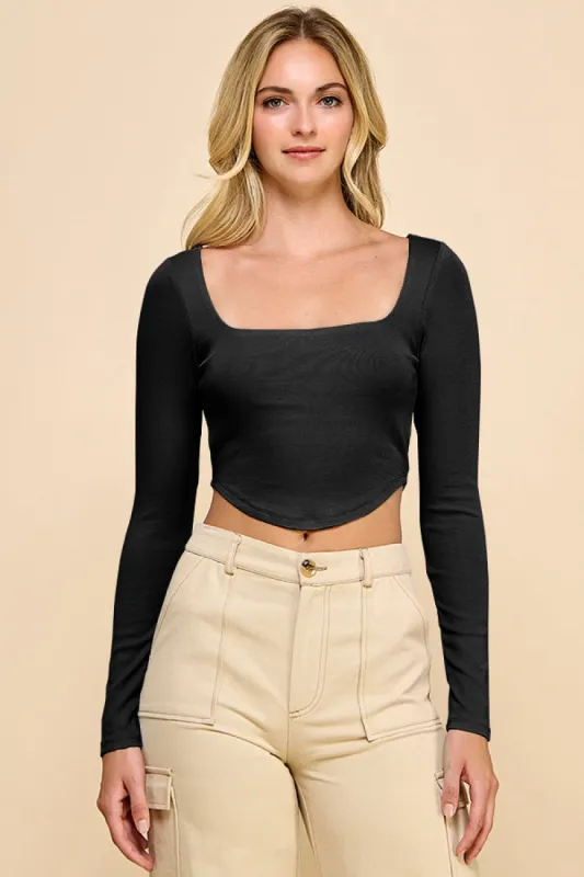 SQUARE NECK CURVED HEM CROP TOP sold by Heart & Hips