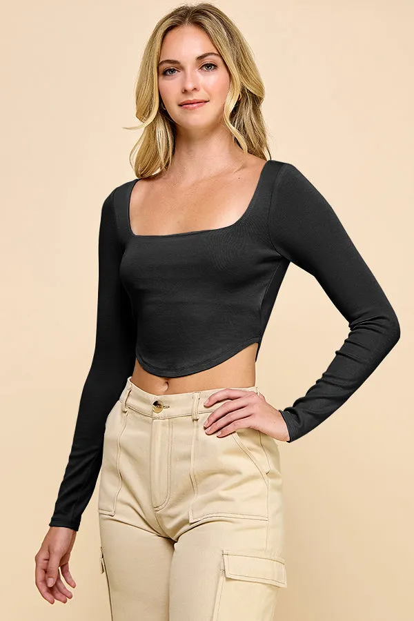 SQUARE NECK CURVED HEM CROP TOP sold by Heart & Hips product image thumbnail 2