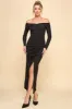 OFF SHOULDER RUCHED LONG SLEEVE SLIT MAXI DRESS sold by Heart & Hips