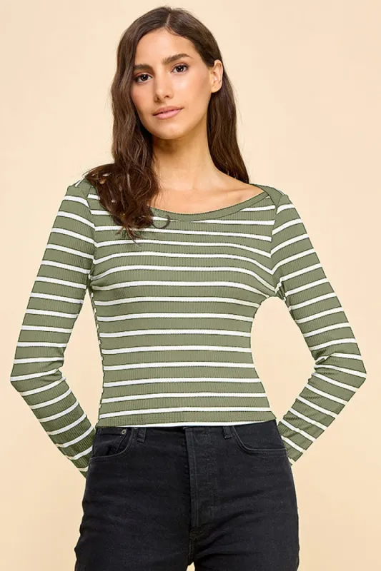 BOAT NECK WITH OVER LAP DETAIL LONG SLEEVE TOP sold by Heart & Hips