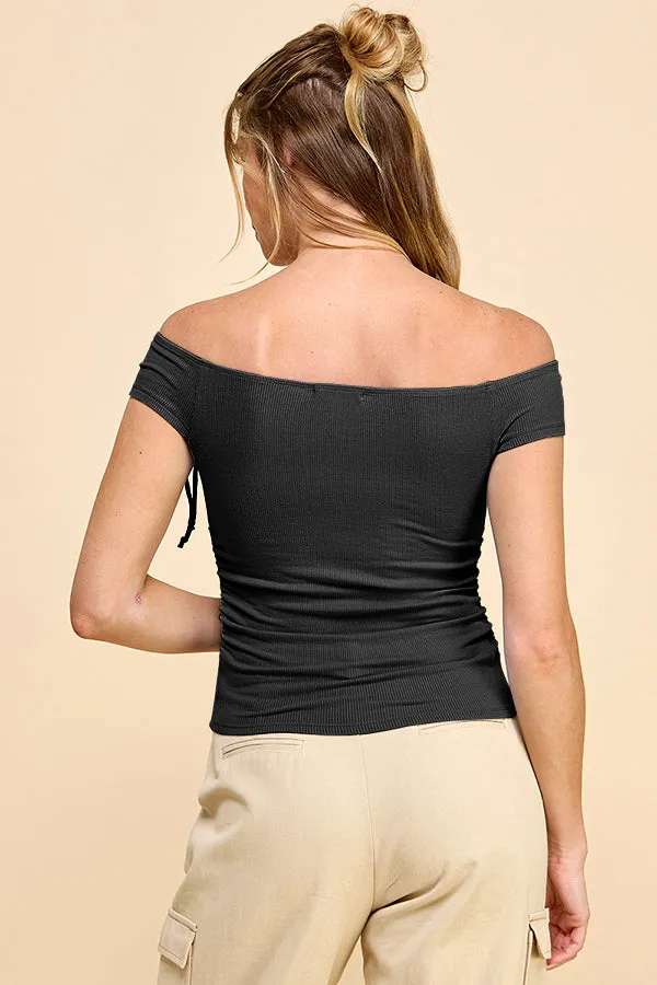 OFF SHOULDER WITH RUCHING WITH TIE TOP sold by Heart & Hips product image thumbnail 3