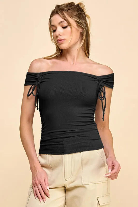 OFF SHOULDER WITH RUCHING  WITH TIE TOP sold by Heart & Hips