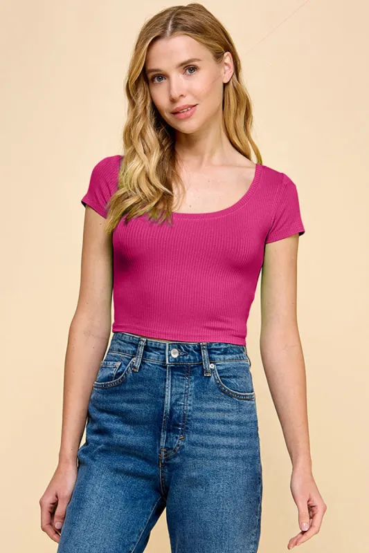 SHORT SLEEVE SCOOP-NECK CROP TOP sold by Heart & Hips
