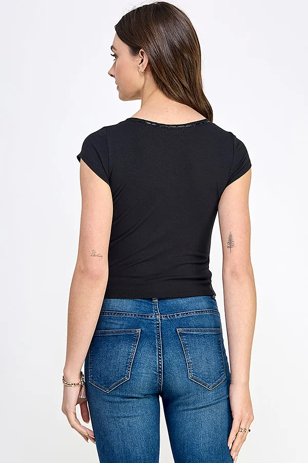 Satin Bow Detail Neck Line Rib Scoop Tee sold by Heart & Hips product image thumbnail 3