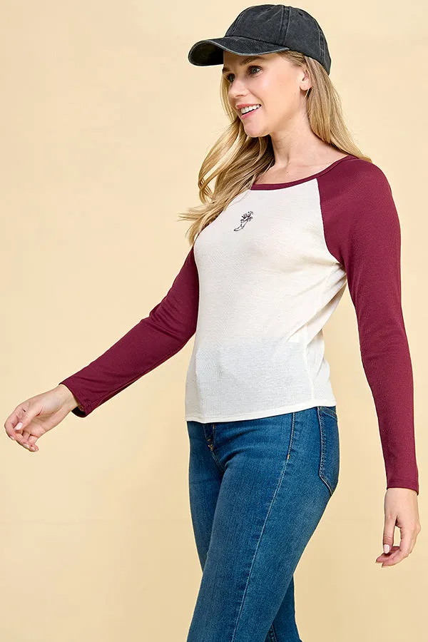 RIBBED RAGLAN LONG SLEEVE COLOR BLOCK TOP sold by Heart & Hips product image thumbnail 4