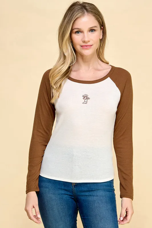 RIBBED RAGLAN LONG SLEEVE COLOR BLOCK TOP sold by Heart & Hips
