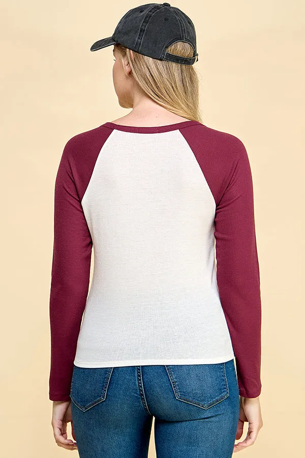 RIBBED RAGLAN LONG SLEEVE COLOR BLOCK TOP sold by Heart & Hips product image thumbnail 5