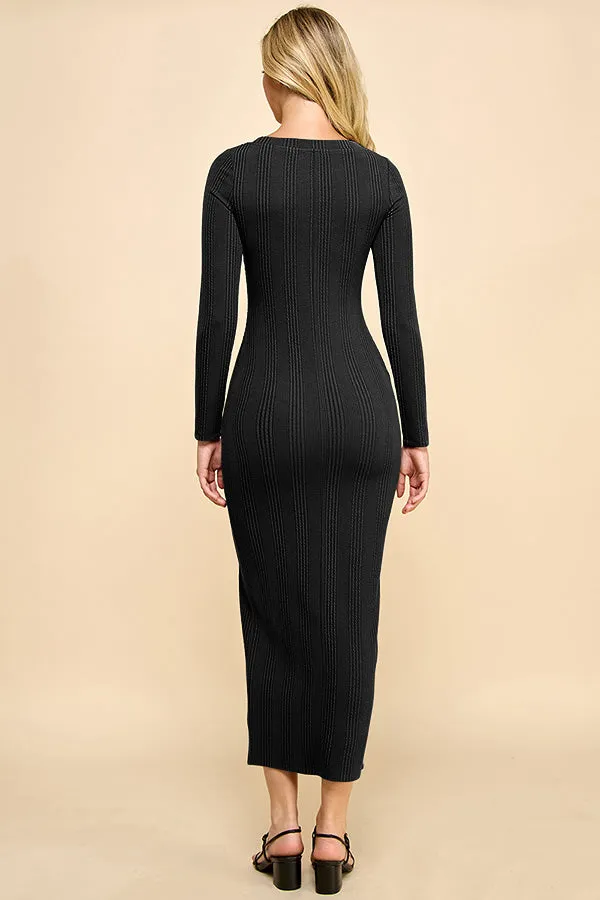 SCOOP NECK LONG SLEEVE FRONT SLIT MAXI DRESS sold by Heart & Hips product image thumbnail 3