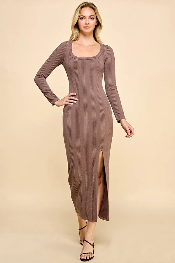 SCOOP NECK LONG SLEEVE FRONT SLIT MAXI DRESS sold by Heart & Hips product image thumbnail 5