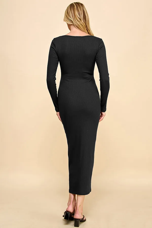 SQUARE NECK RIB LONG SLEEVE MAXI DRESS sold by Heart & Hips product image thumbnail 3