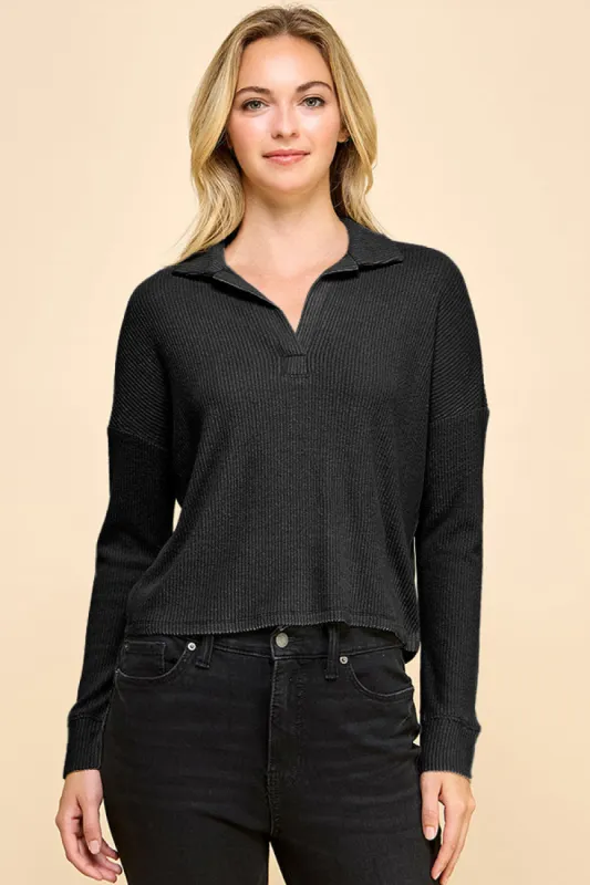 RELAXED LONG SLEEVE POLO TEE sold by Heart & Hips