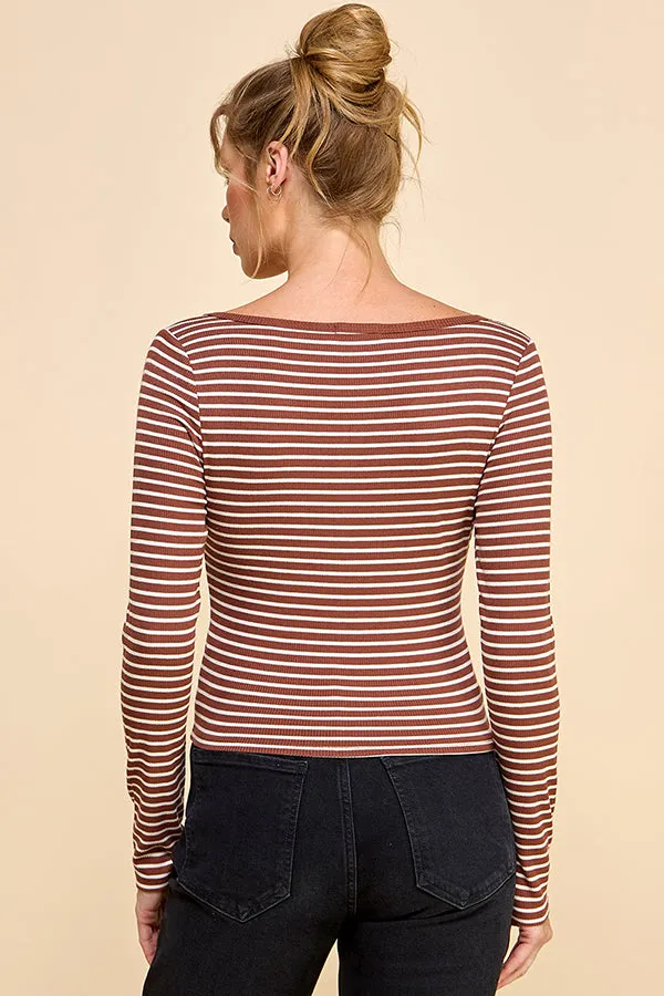 STRIPED LONG SLEEVE HENLEY WITH BUTTONS sold by Heart & Hips product image thumbnail 2