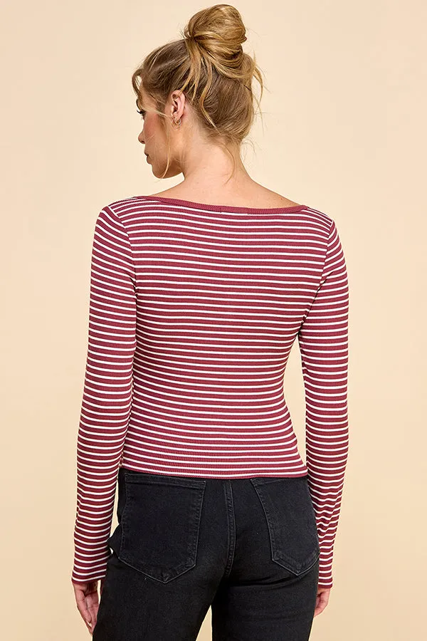 STRIPED LONG SLEEVE HENLEY WITH BUTTONS sold by Heart & Hips product image thumbnail 4