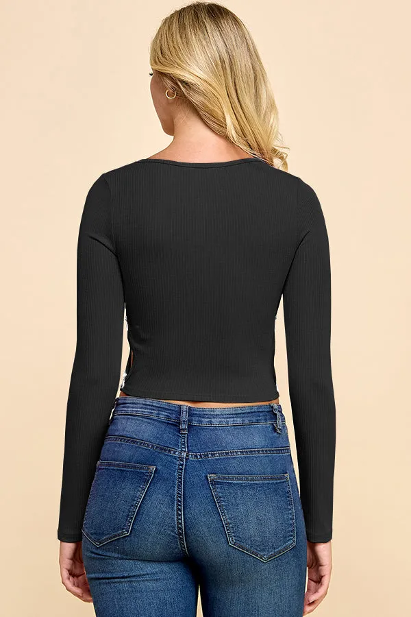 ASYMMETRY NECK LONG SLEEVE CROP TOP sold by Heart & Hips product image thumbnail 3