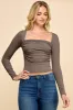 PLEAT CHEST DETAIL 4X2 RIB LONG SLEEEVE TOP sold by Heart & Hips