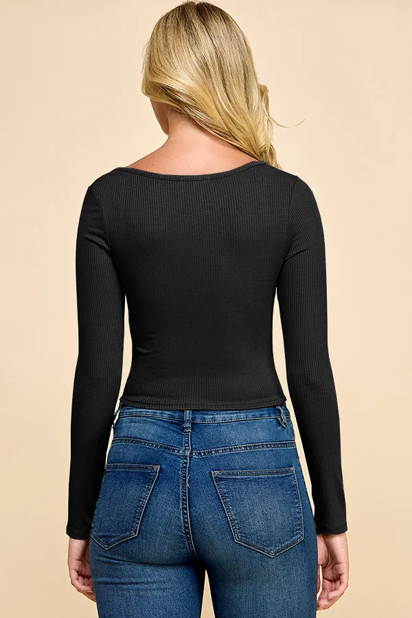 PLEAT CHEST DETAIL 4X2 RIB LONG SLEEEVE TOP sold by Heart & Hips product image thumbnail 3