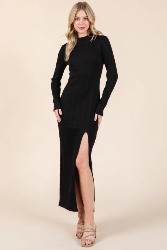 CABLE TEXTURE SLIT FRONT LONG SLEEVE MAXI DRESS sold by Heart & Hips