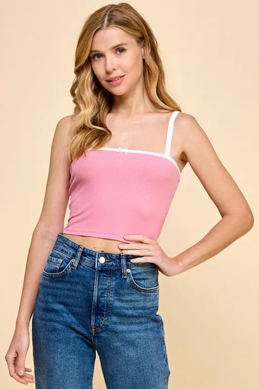 SCALLOP EDGE DETAIL CAMI TOP W/ BOW DETAIL sold by Heart & Hips