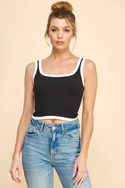 CONTRAST BINDING DETAIL CROP TANK sold by Heart & Hips