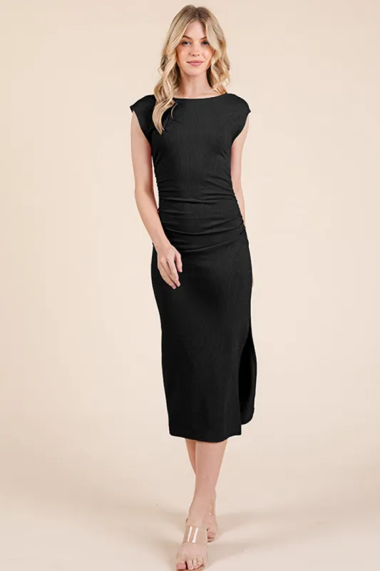 CAP SLEEVE BOATNECK OPEN BACK MIDI DRESS sold by Heart & Hips