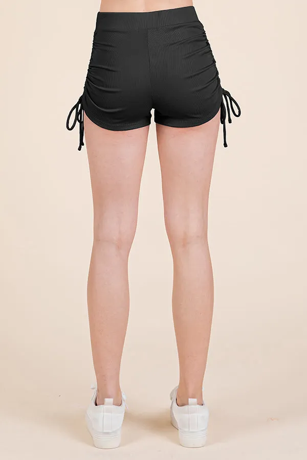 RUCHED MIDE-RISE SIDE TIE SHORTS sold by Heart & Hips product image thumbnail 3
