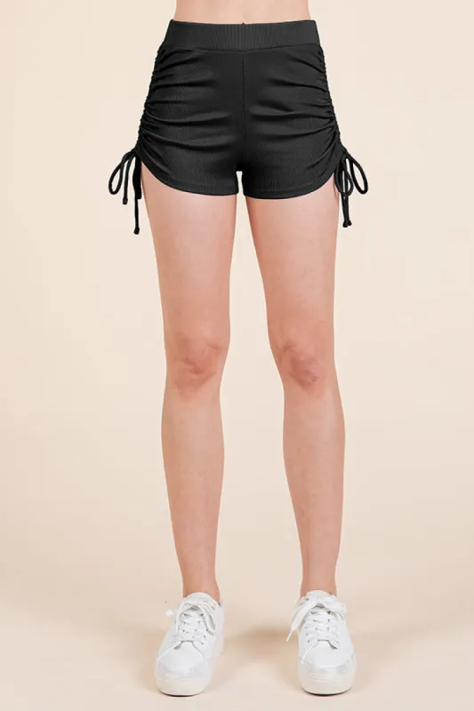 RUCHED MIDE-RISE SIDE TIE SHORTS sold by Heart & Hips