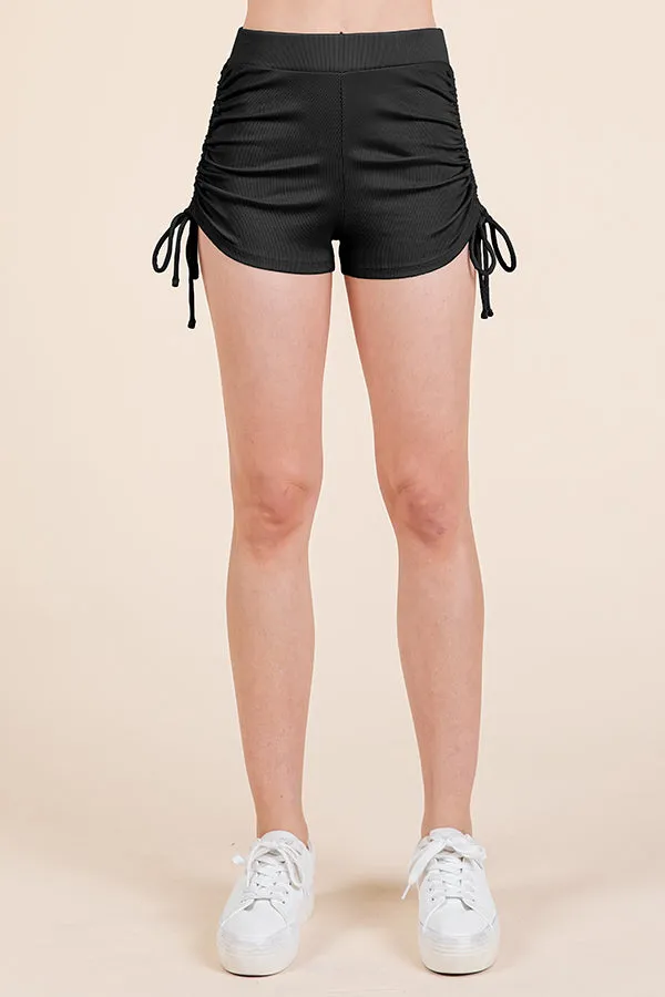 RUCHED MIDE-RISE SIDE TIE SHORTS sold by Heart & Hips