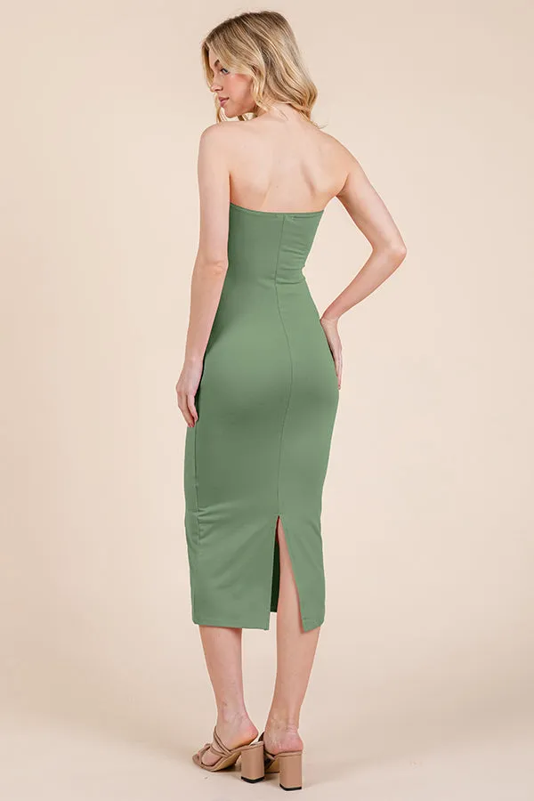 RUCHED TUBE LACED TIE MIDI DRESS WITH SCALLOPED TRIM sold by Heart & Hips product image thumbnail 3