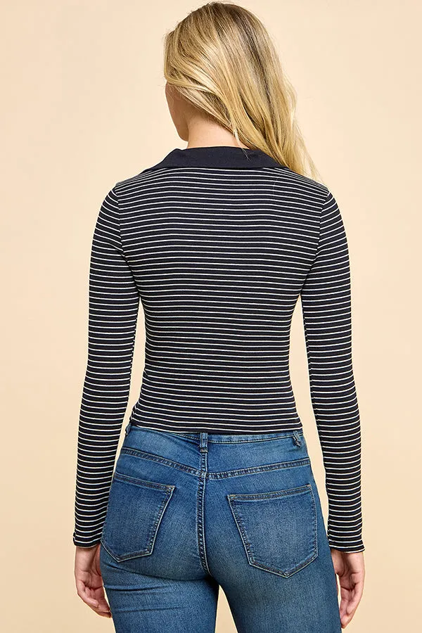 LONG SLEEVE POLO STRIPED TEE sold by Heart & Hips product image thumbnail 3
