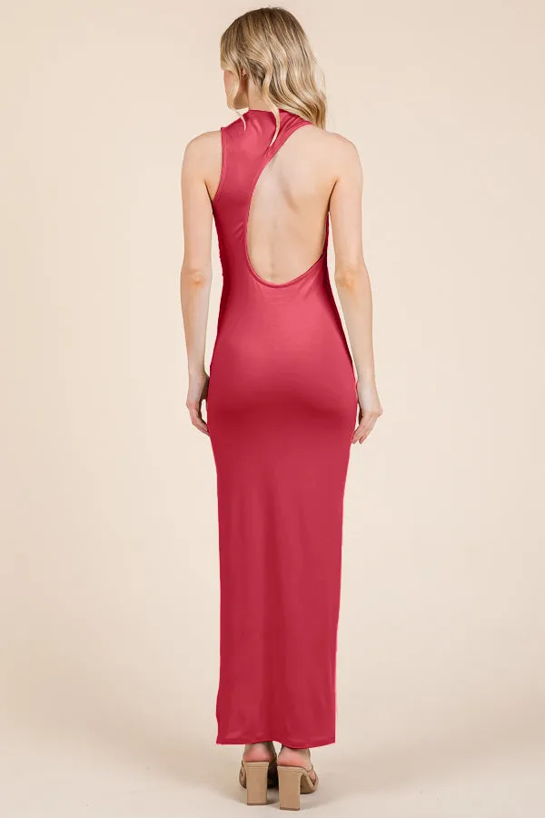 BACK CUT OUT SIDE SHIRRING SIDE DEEP SLIT MAXI DRESS sold by Heart & Hips product image thumbnail 3