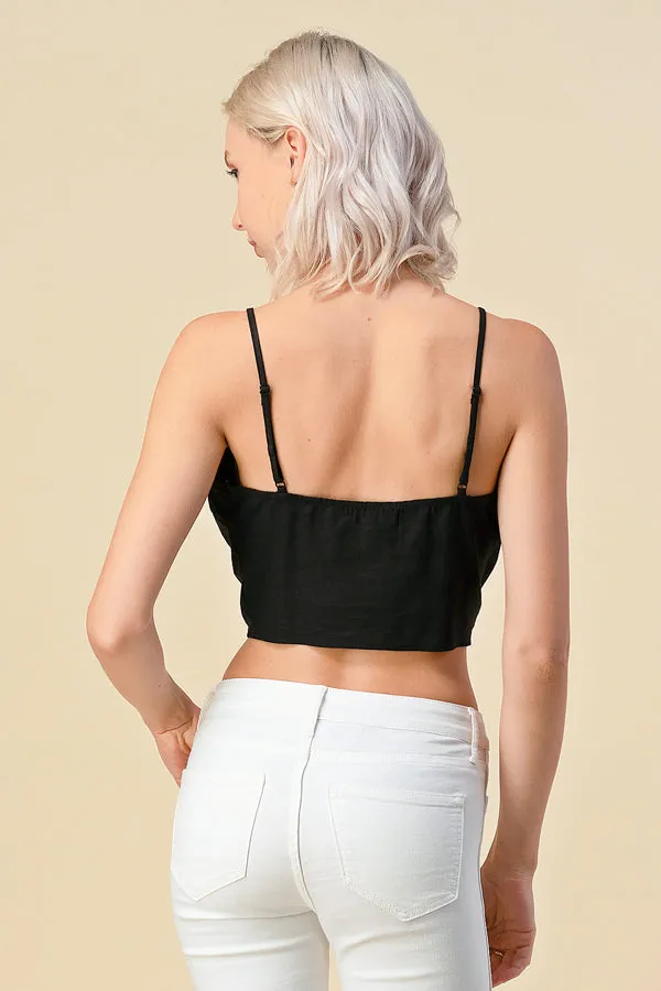 BUTTON DOWN TIE END LINEN CAMI TOP sold by Heart & Hips product image thumbnail 3