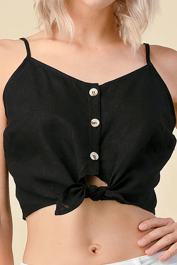 BUTTON DOWN TIE END LINEN CAMI TOP sold by Heart & Hips product image thumbnail 2