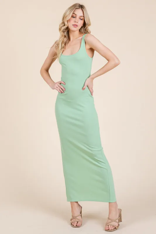 BACK RUCHED TANK BACK SLIT RIB MAXI DRESS sold by Heart & Hips